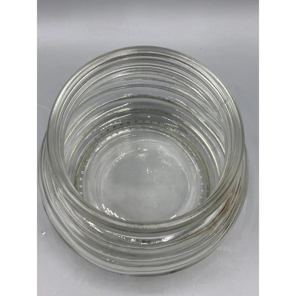 Vtg Clear Glass Beehive Honey Pot Ribbed Jar with Notched Lid Farmhouse Decor